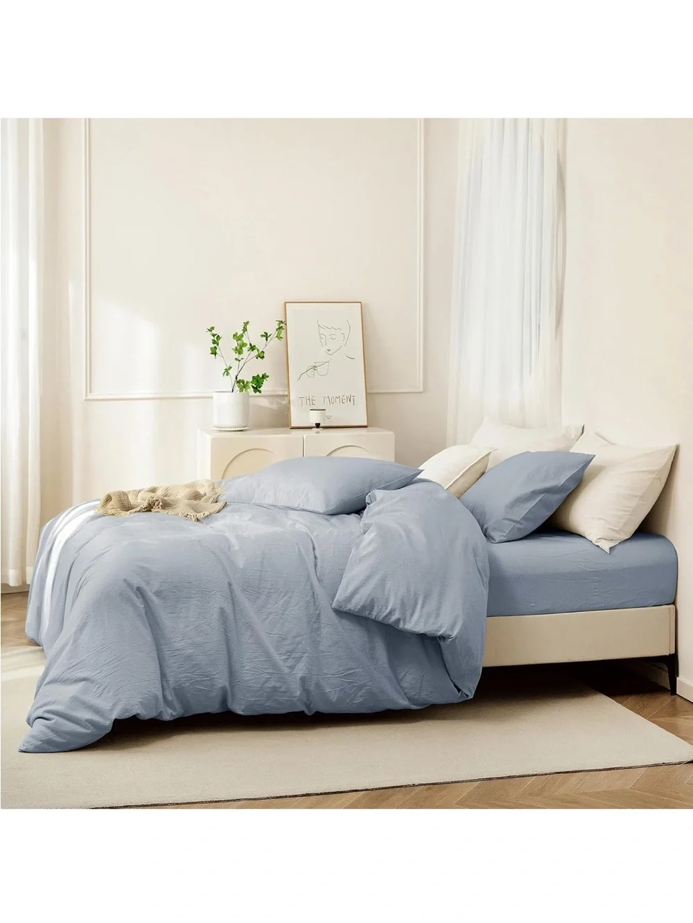 NEW JIYUAN Super Queen Washed Cotton Duvet Cover Set Relaxed Linen Feel. 3 pcs